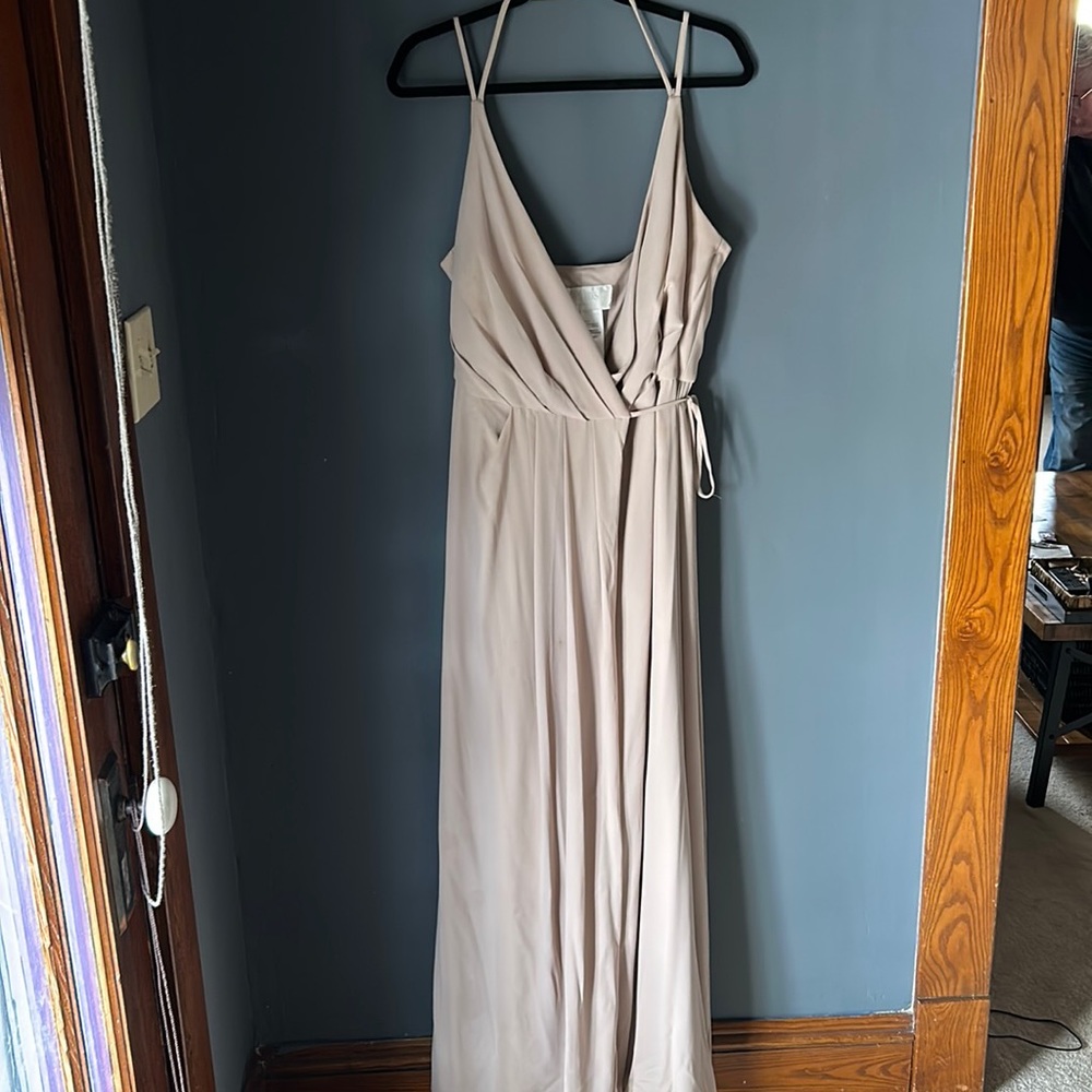 Double strap chiffon bridesmaid dress, biscotti color